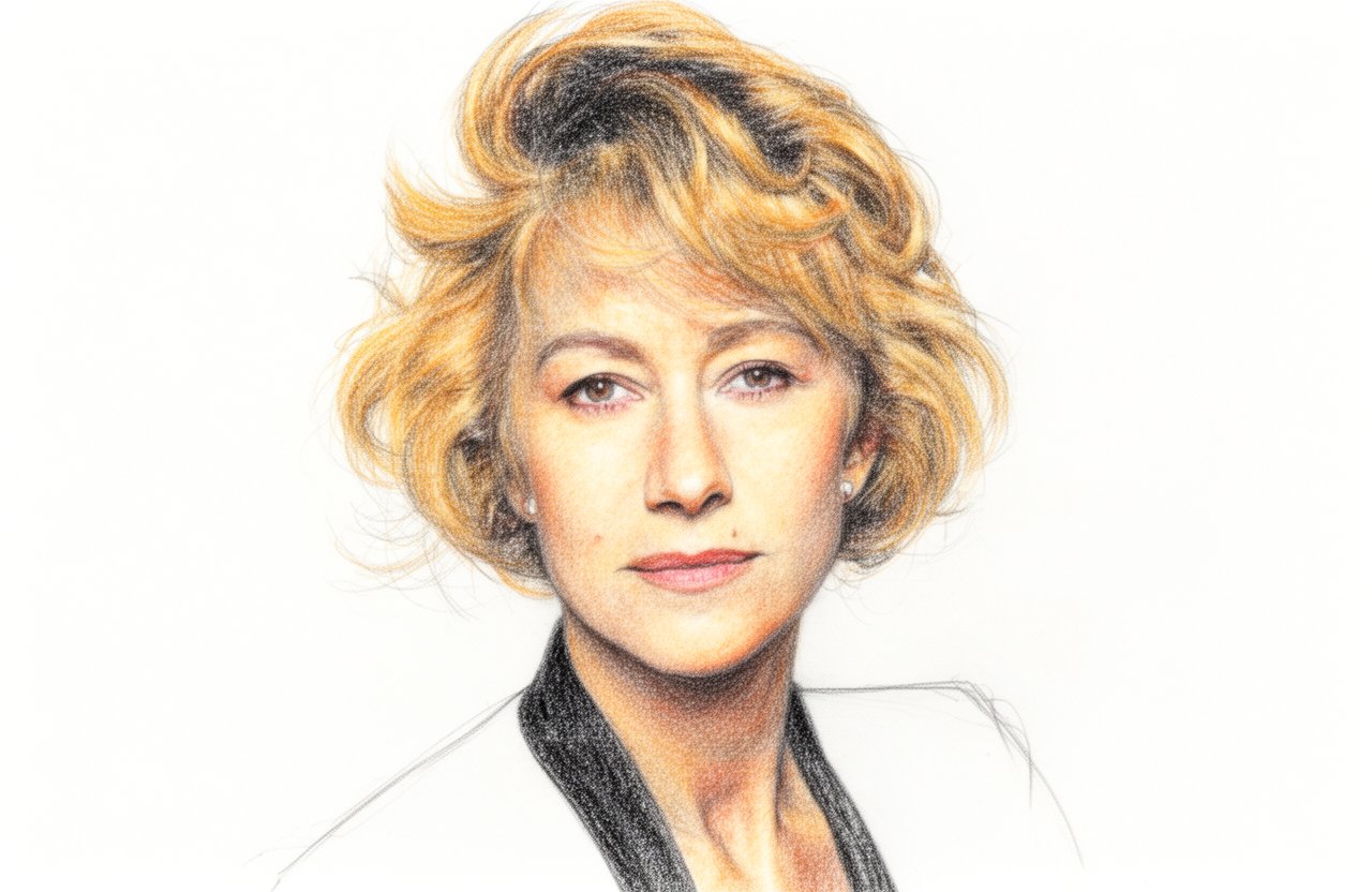 Drawn portrait of Helen Mirren